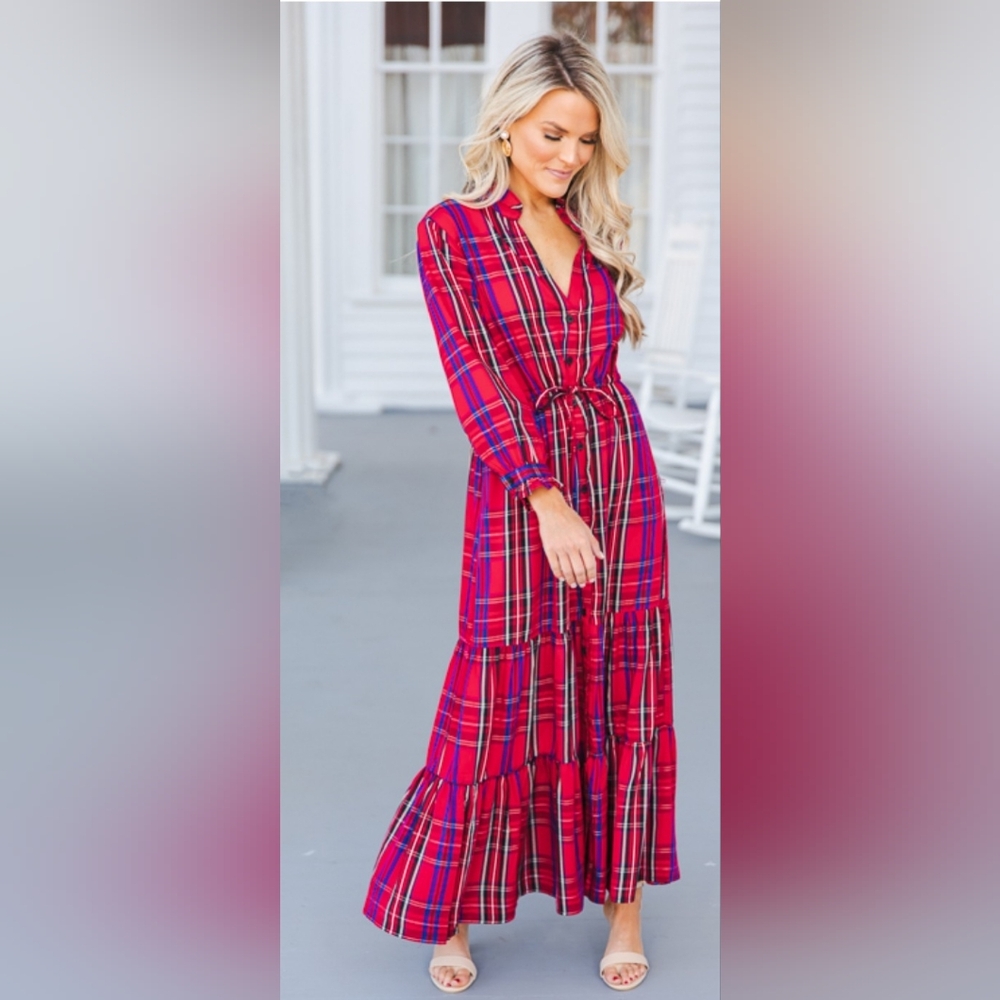 CHAPS NWT Tartan Plaid Drawstring Waist Maxi Dress - Picture 3 of 16